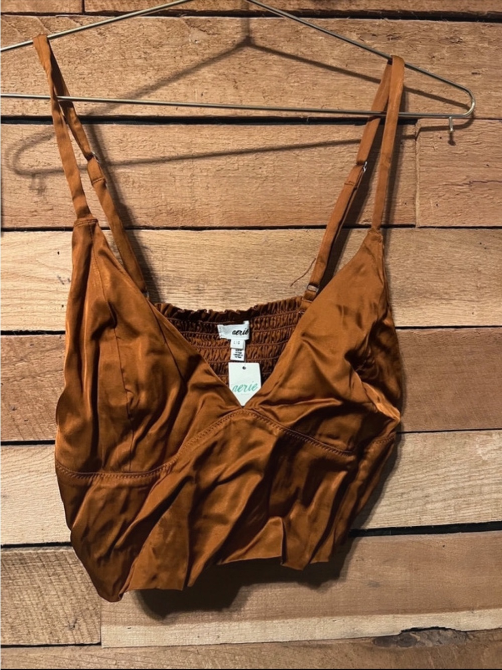 aerie Satin Crop Cami Top — Rusty Copper